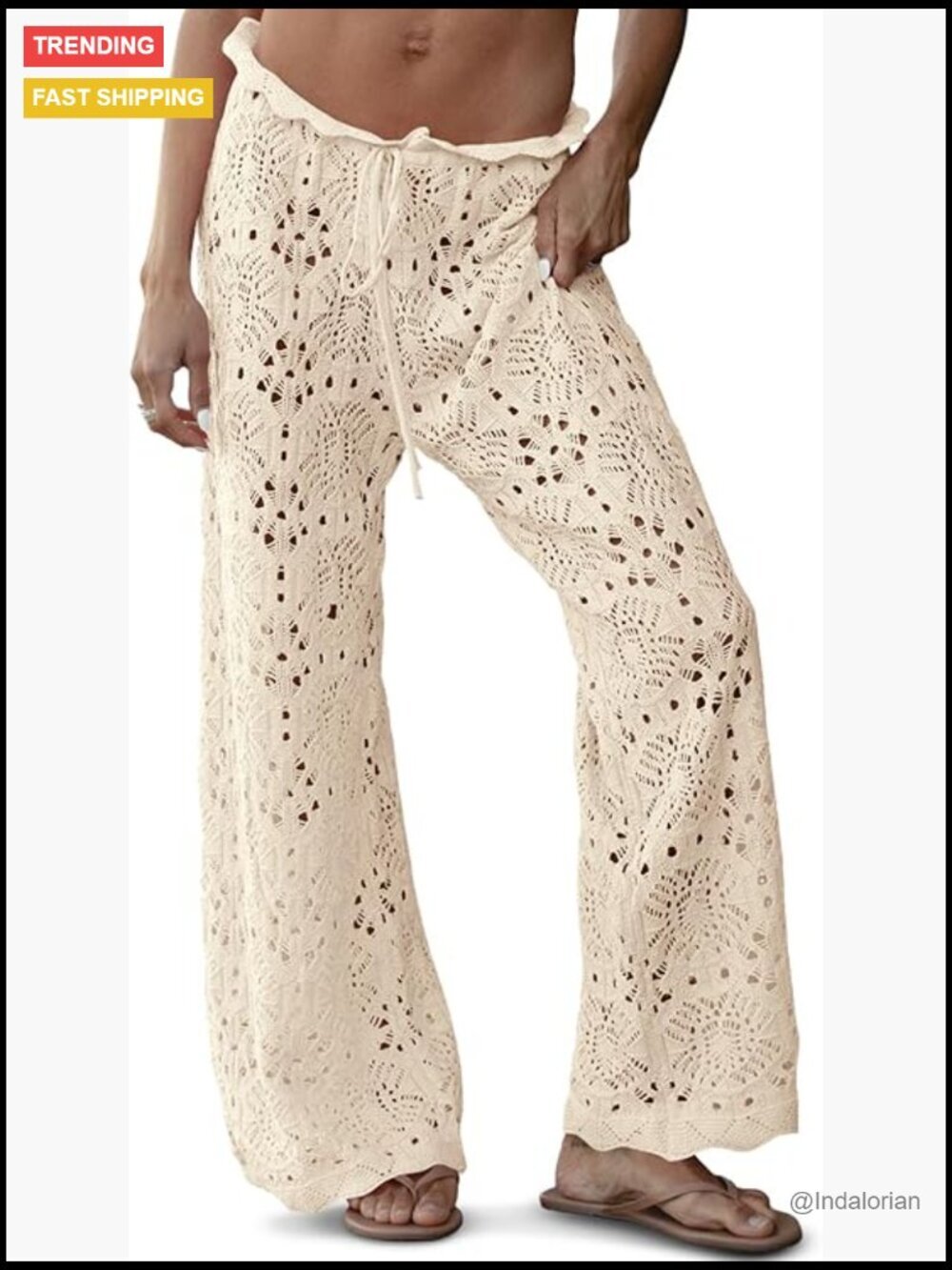 High Waisted Crochet Mesh Knit Wide Leg Beach Pants